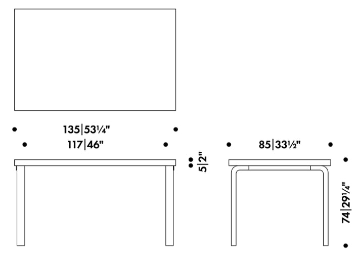 Rectangular Alvar Aalto Tables 80A, 81A, 81B, 81C, 82A, 82B, 83, 86, 86A, 97