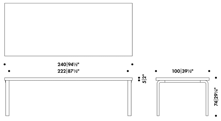 Rectangular Alvar Aalto Tables 80A, 81A, 81B, 81C, 82A, 82B, 83, 86, 86A, 97