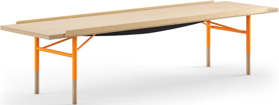 Table Bench – Orange + Chêne huilé clair