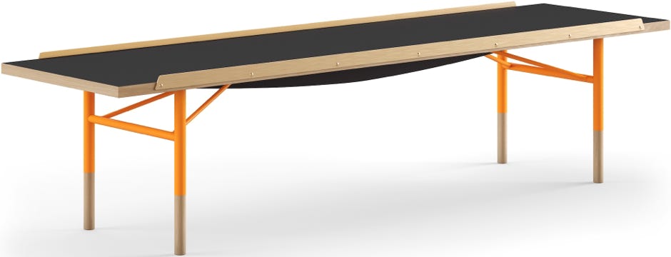 Table Bench – Orange + Chêne huilé clair + Linoléum 