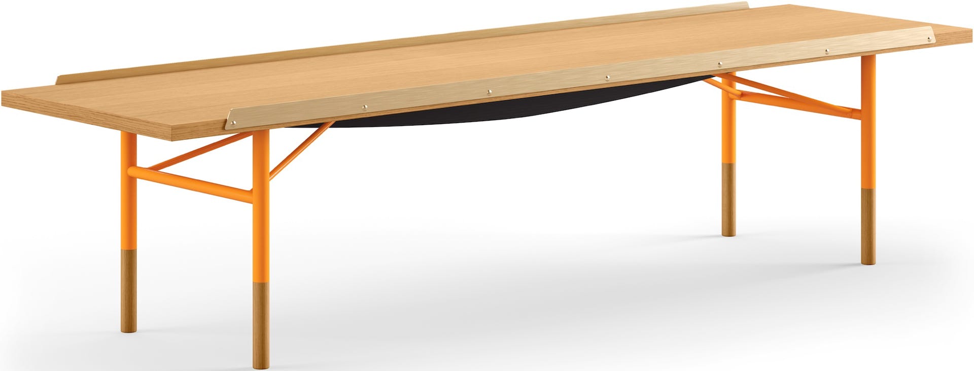 Table Bench – Orange + Chêne huilé foncé
