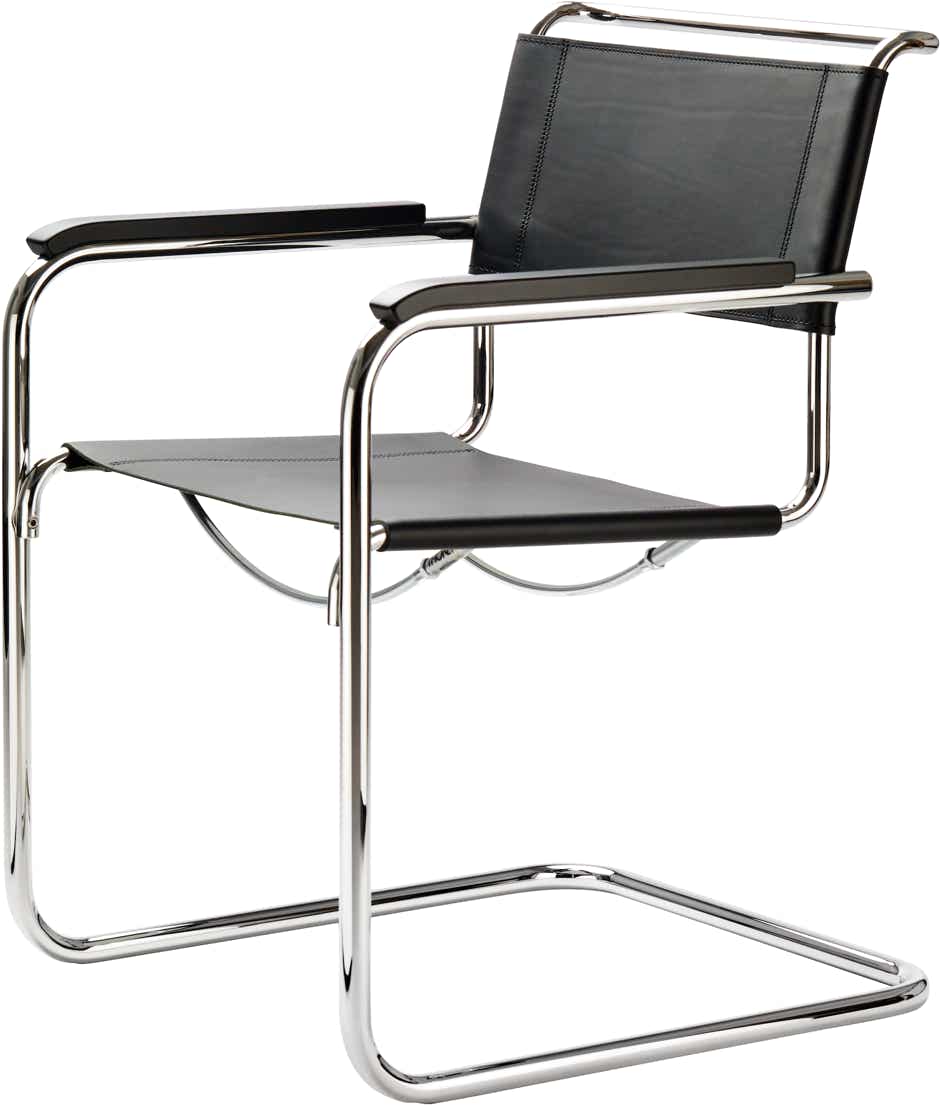 S34 Chair – Black leather / Chrome  (black beech armrests)
