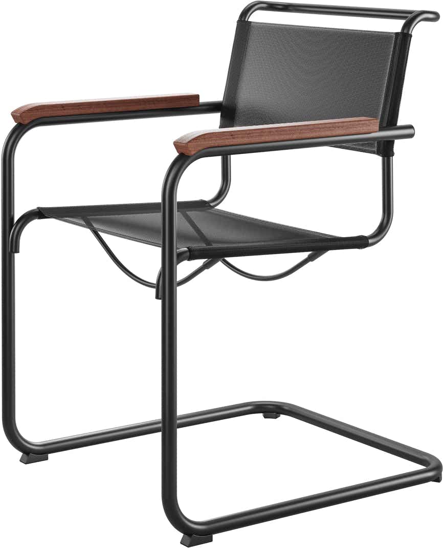 S34 Chair – Black fibre / Black  (oiled iroko armrests)