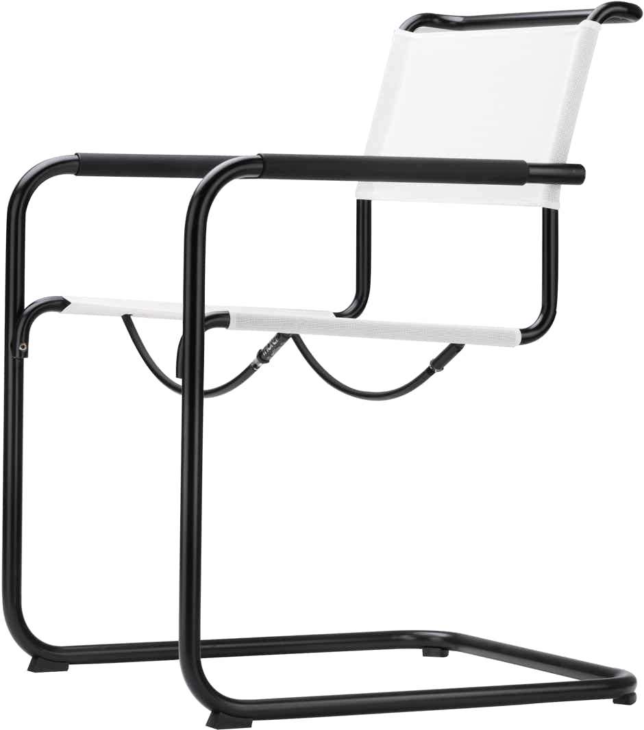 S34 Chair – White synthetic fibre / Black  (black elastomer armrests)